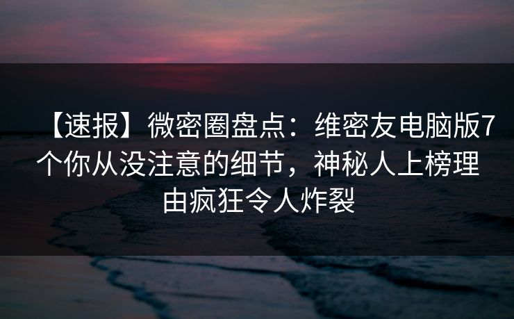 【速报】微密圈盘点：维密友电脑版7个你从没注意的细节，神秘人上榜理由疯狂令人炸裂